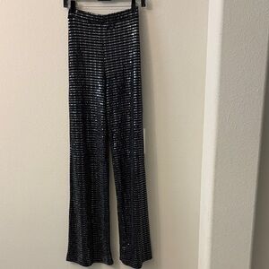 Shimmer Stripe Black Sequin Wide-Leg Pants
